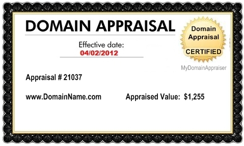 Certified Domain Appraisal Certificate
